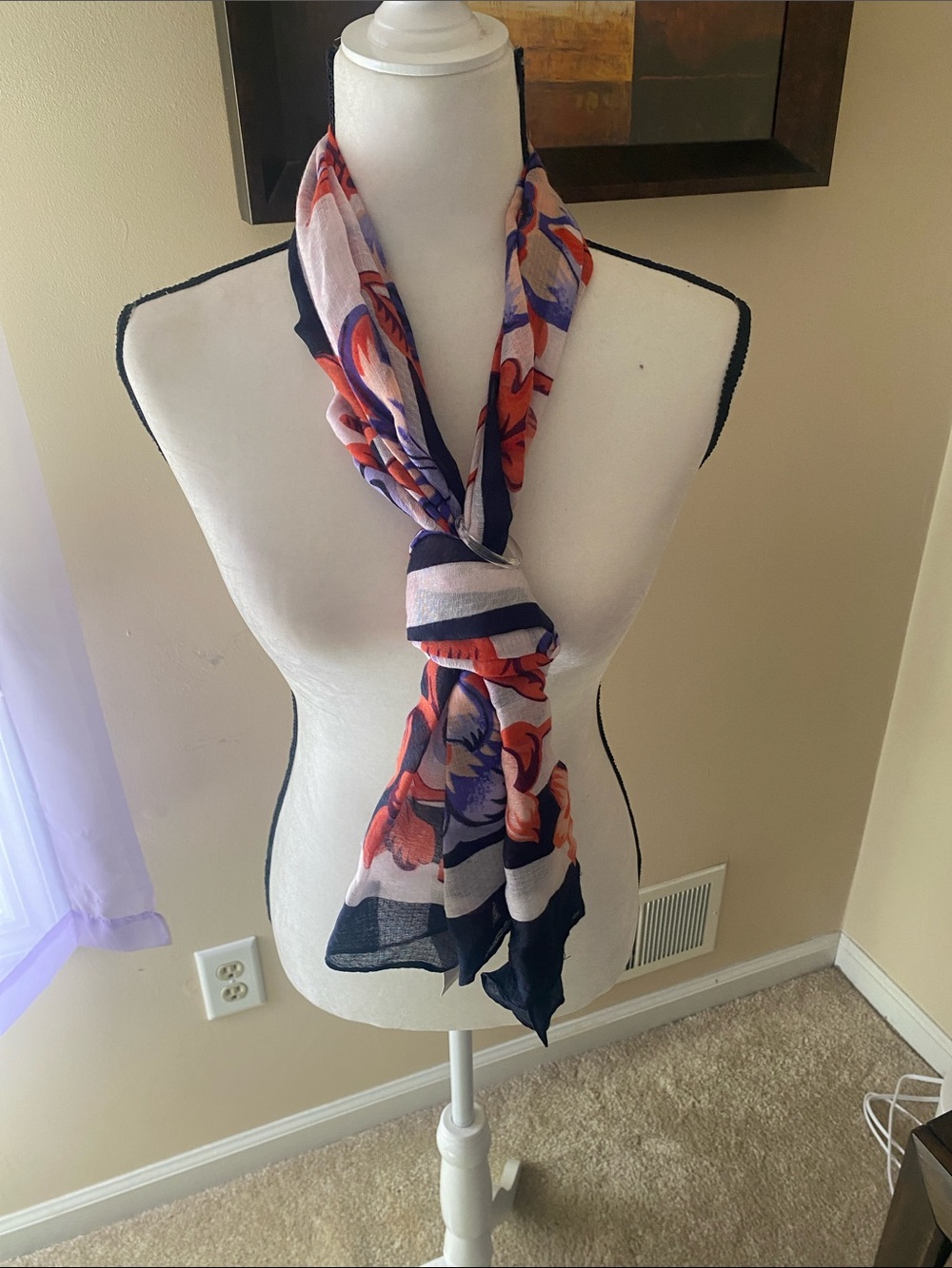 Ann Taylor Factory Navy, Coral & White Floral Wrap Scarf